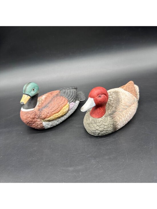 Other - Vintage Duck Figurines Mallard Redhead Pair of Birds Ceramic Retro Cabin Lodge